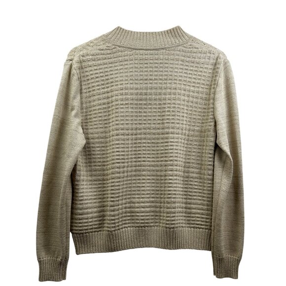St. John Cardigan Sweater Womens M Metallic Full-Zip Beige Gold Knit Made in USA - Picture 4 of 8